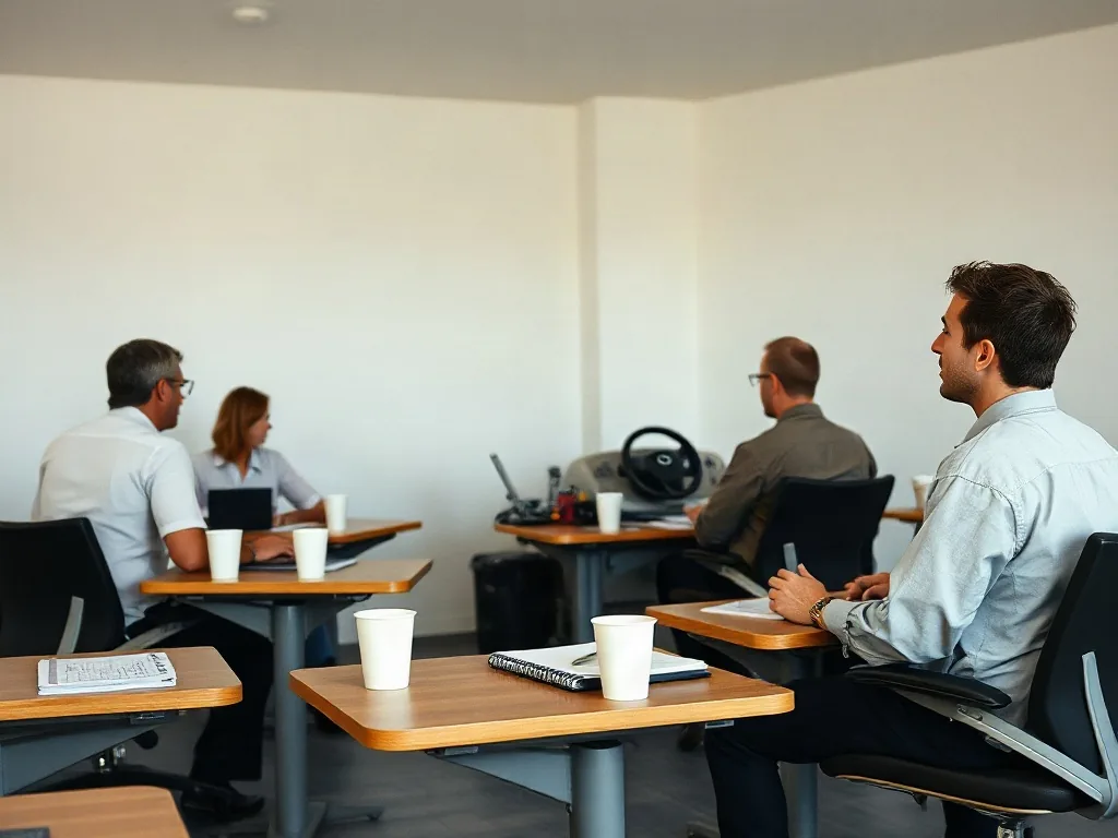 Conducenti seduti ai banchi durante un corso di formazione professionale