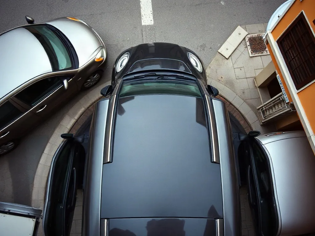 Manovra di parcheggio fra due auto vista dall'alto